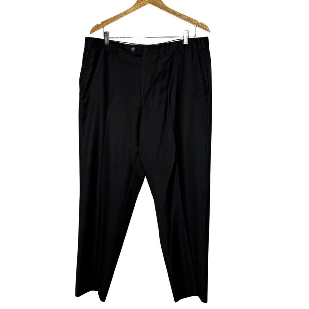 Santorelli Luxury Serge Romeo Black Dress Pants Virgin Wool Front Pleat Sz 38X27
